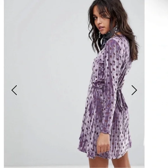 NEW HOUSE OF HOLLAND PURPLE VELVET POLKA DOT WRAP MINI DRESS - Picture 5 of 8
